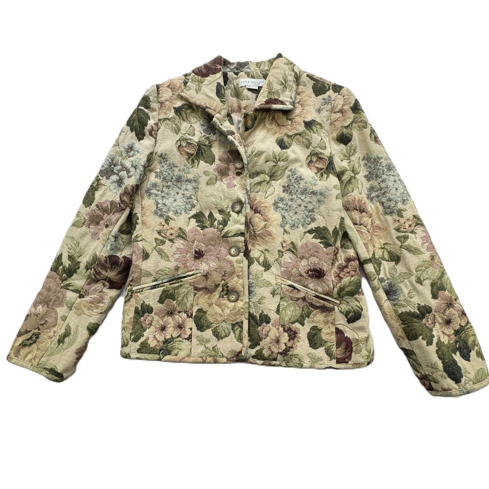 Napa Valley Floral Tapestry Blazer Jacket Women Medium Button Front Vintage 90s - Picture 14 of 15